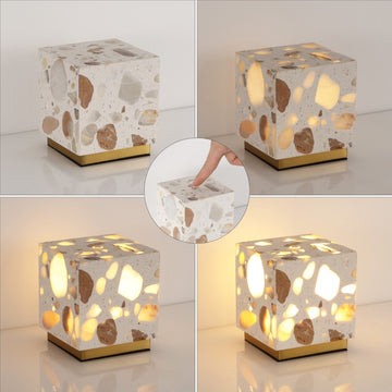 Lara 4.63" Modern Glam Terrazzo Rechargeable/Cordless Dimmable Integrated LED Mini Table Lamp with Touch Sensor - JONATHAN Y